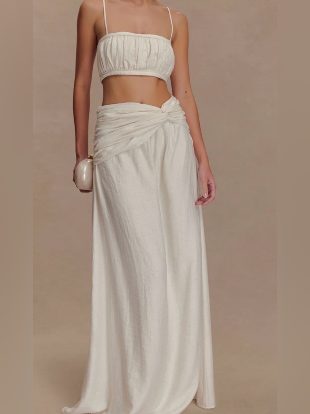 Meshki Cream Knot-Front Maxi Skirt